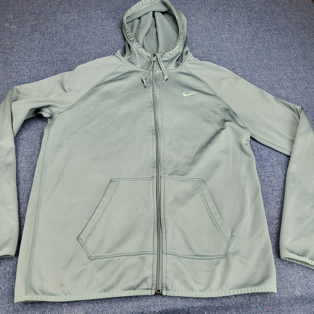 Nike Dri-FIT Womens Med Full Zip Hoodie Olive Greenish Fleece Lined Thumbholes